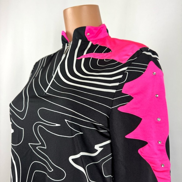 Jamie Sadock Women’s S 1/4 Zip Golf Polo Shirt 1/2 Sleeve Relaxed Fit Black Pink - Picture 2 of 11